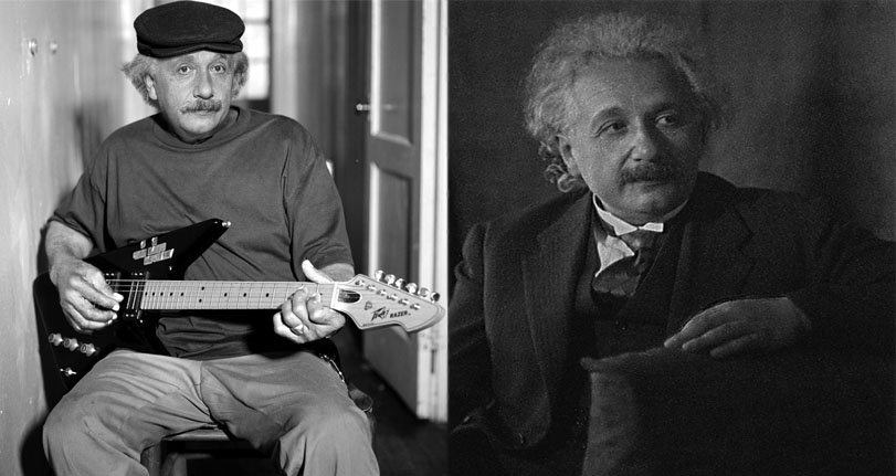 Albert Einstein con una guitarra eléctrica