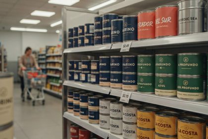Latas de atún en el supermercado