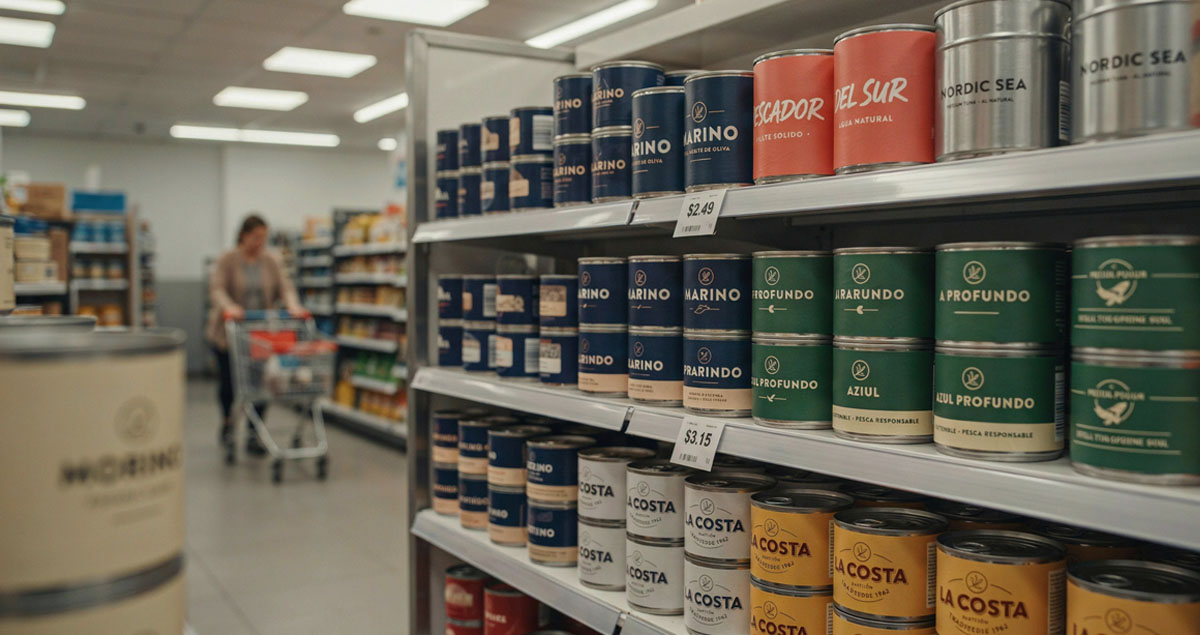 Latas de atún en el supermercado